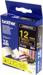 Brother TZ334 Fita Preto/Letras Dourado 12mmx8mts